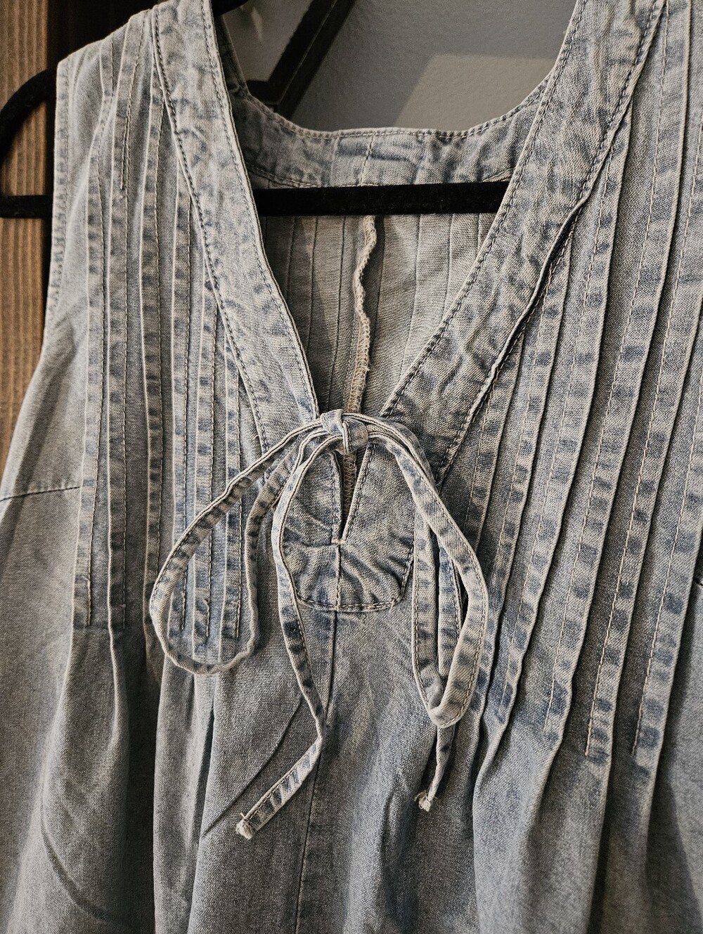 Cottage Light Blue Denim Pocket Oversized Midi Dress with Pintuck Front Size S - Picture 2 of 7